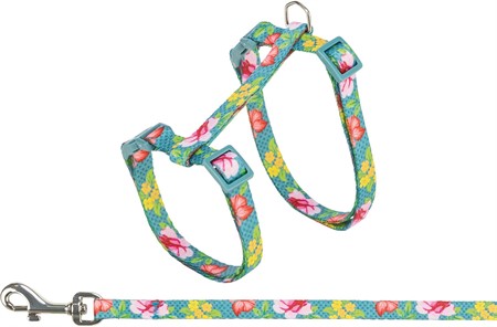 Kattsele med koppel, blommor, 27-45 cm/10 mm, 1,20 m