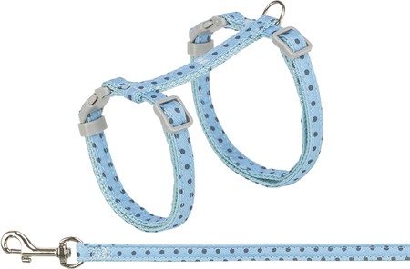 Kattsele med koppel, prickig, 28-45 cm/10 mm, 1,20 m, blå