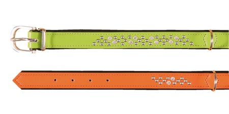 Halsband läder strass & nitar Orange 18/40