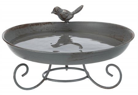 Fågelbad, stående, metall, 800 ml/ø 22 cm, grå
