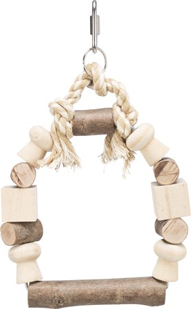 Fågelleksak, gunga med färgade träklossar, 13×19 cm