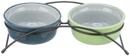 JP, Mat/vatten  Skål-set, keramik/metall, 2 × 0.25 l/ø 13 cm, petrol/g